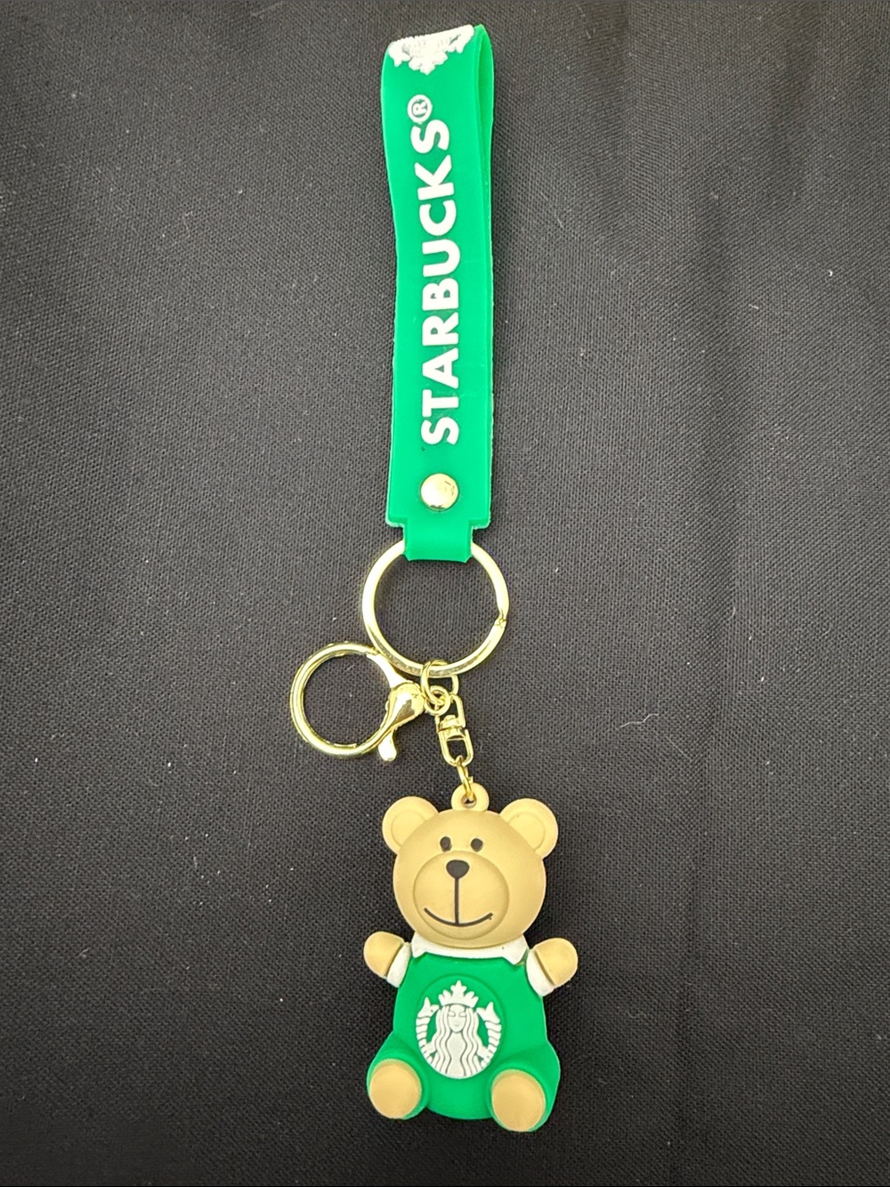 Starbucks Green Bear Keyring Wristlet with Gold Hardware